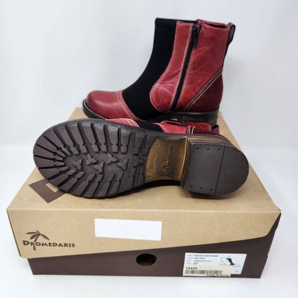 New Dromedaris Womens Kassia Boots Red Leather Neoprene Size EU 37 US 6.5-7 - Picture 4 of 4